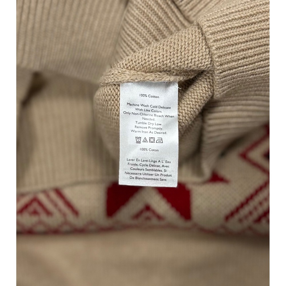 Eddie Bauer 100% cotton cream red fair isle knit crewneck sweater men's large - Picture 7 of 7